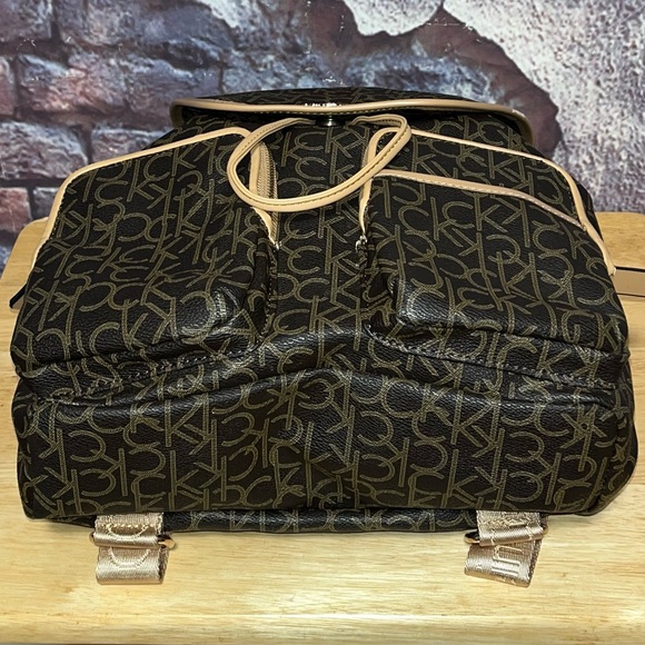 Calvin Klein Logo Monogram Brown Tan Adjustable Backpack Bag - Picture 7 of 14